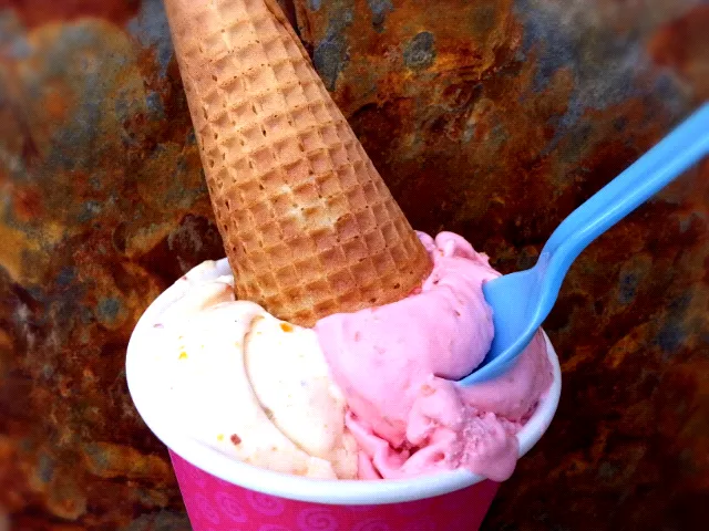 gajjar ka halwa (baby carrot pudding) and kulfi falooda (jelly, basil seed and rose) ice cream|okさん