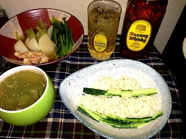 帆立貝柱缶の冷汁風ソーメン・カブとサーモン中骨の適当煮|藤井裕之さん