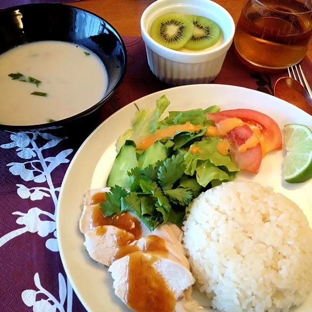 炊飯器で作るシンガポールチキンライス  豆乳スープ  清見オレンジ入りお豆腐ムース|ikukoさん