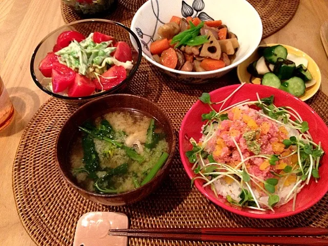 ネギトロ丼、筑前煮|おーさわさん