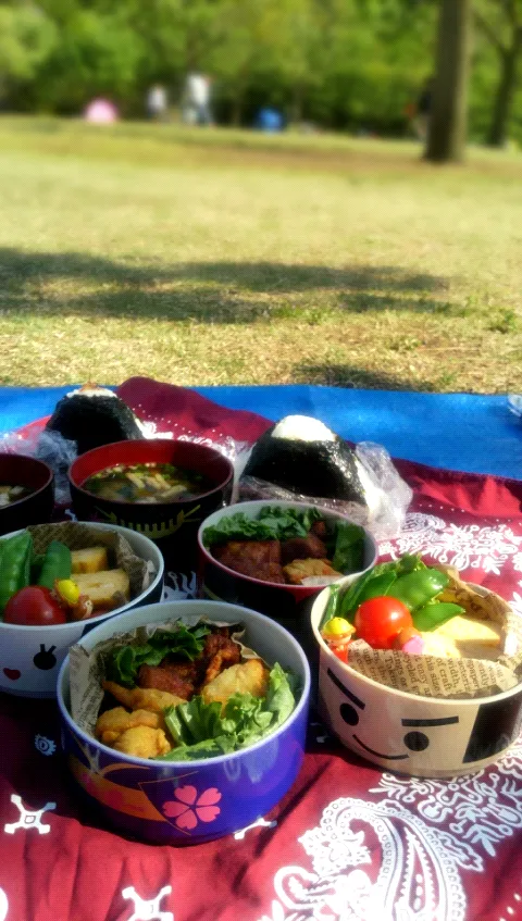 Snapdishの料理写真:GW 近くの公園でピクニック (bento&coで買ったお気に入り弁当箱でw)|なるじぃさん