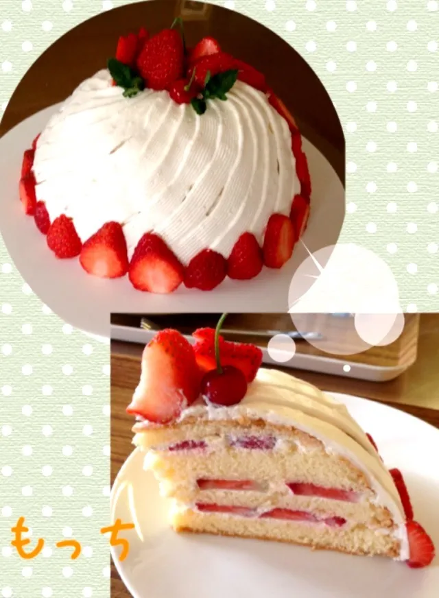 苺ショートケーキの断面図🍓|もっちさん