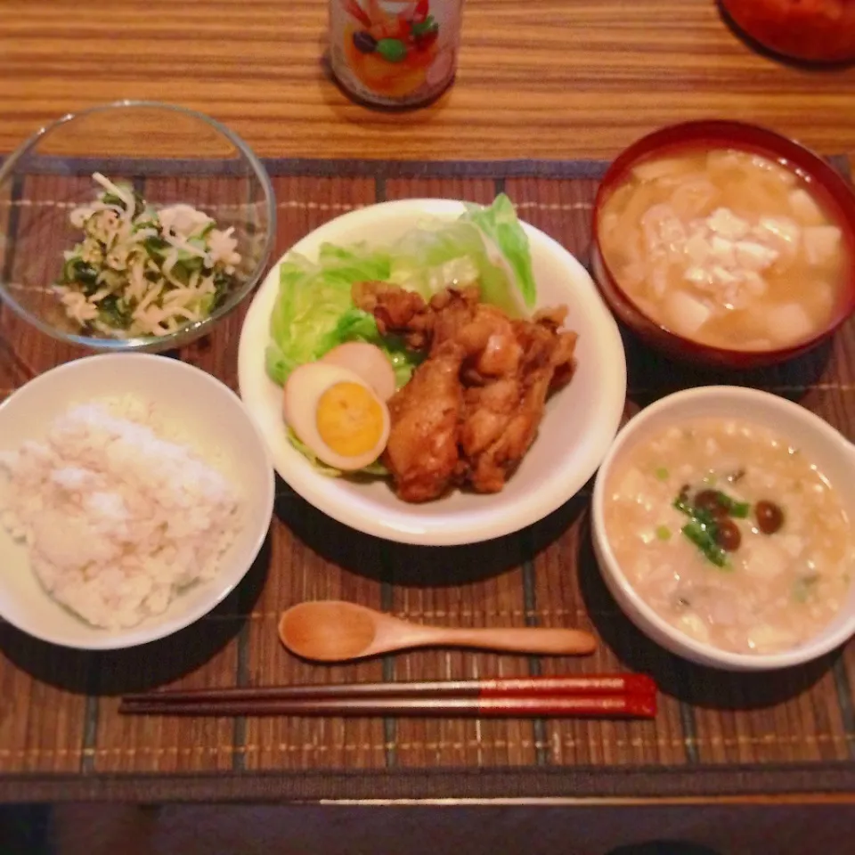 手羽元のうま煮、シメジと豆腐の和風あんかけ、切り干し大根の酢の物|はるさん