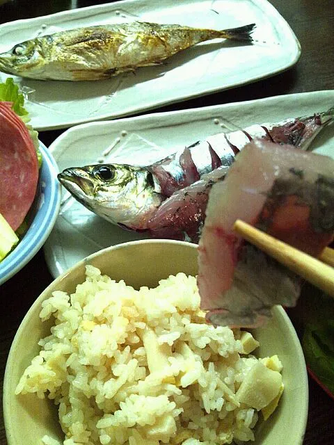 鯵の刺身&しおやき、筍御飯|コトさん