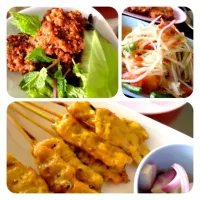 Papaya spicy salad ,Satay Pork in Peanut Sauce and spicy fried mince pork .|pati maさん