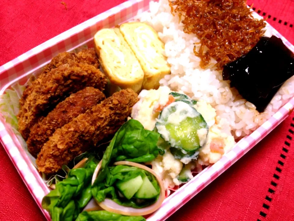 ヒレカツ弁当.ハム巻.ポテサラ.出し巻き卵|恭子さん