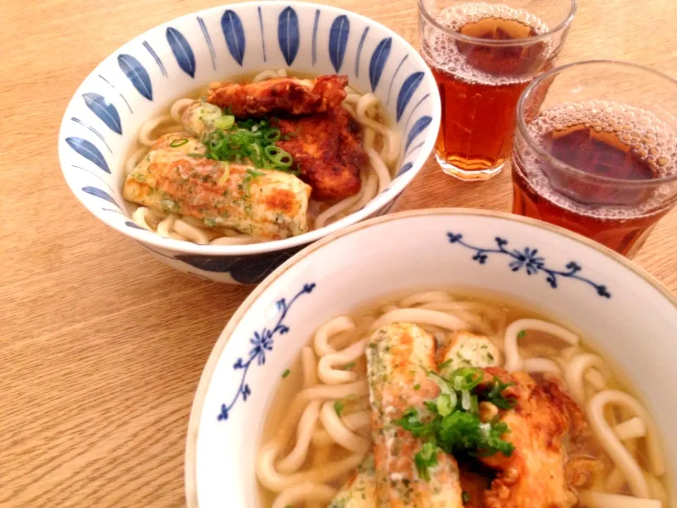 昼食  鶏天とちくわの磯辺揚げうどん|きょうこさん