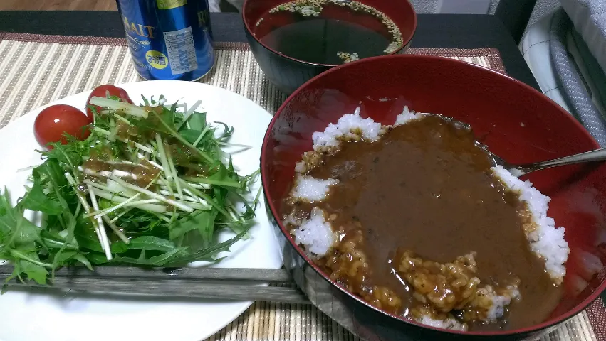 カレー丼と水菜サラダ|グルオさん