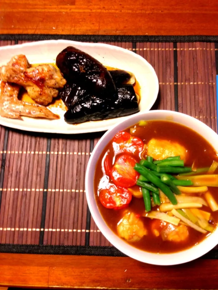 カレー南蛮うどん&茄子と鳥肉のグリル|ゆかゴリラさん