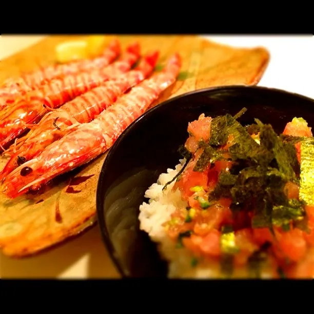 マグロのなめろう丼                           頂き物のご馳走❤車海老塩焼き|ゆめさん