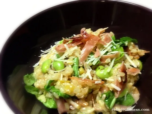 Risotto with Edamame, Prodciutto, Mozzarella and Arugula|6畳フィットネスさん