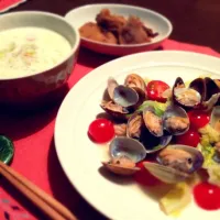 あさりの酒蒸し、たけのこ煮物、ミルクスープ|よーこさん