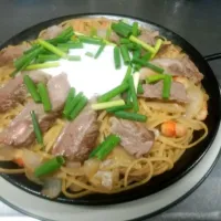 Snapdishの料理写真:パスタパエリア渥美豚のグリルのせ|かすがいさん