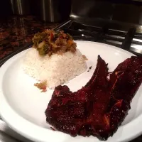 Snapdishの料理写真:Korean BBQ Lamb shoulder with stirfry and white rice!|Rami Reed Davisさん