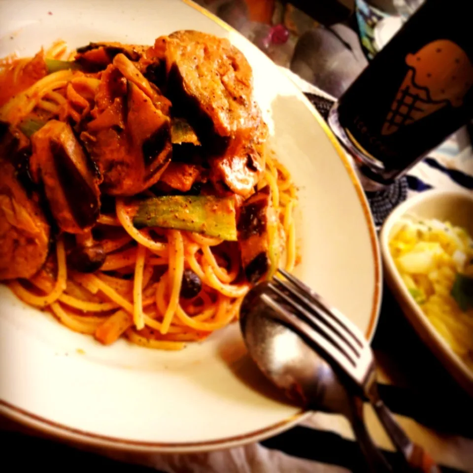 Snapdishの料理写真:今日のトモコンダテはツナと茄子の豆乳トマトパスタ🍅🍝🍴|🇯🇵ともこちゃん。さん