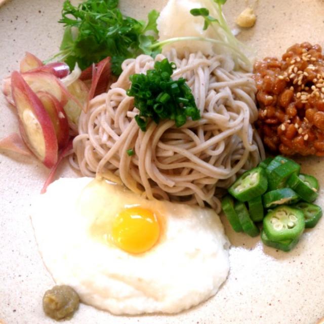 Buckwheat of yamato sticky yam natto okra grated radish harb大和芋のとろろ ねば