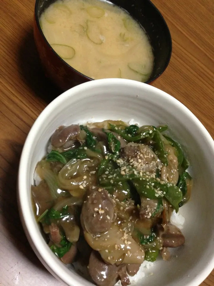 砂肝ほうれん草の中華丼|あすかさん