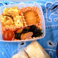 Snapdishの料理写真:今日はお弁当♪
タケノコご飯のおにぎりとおかず|ちぃちぃさん