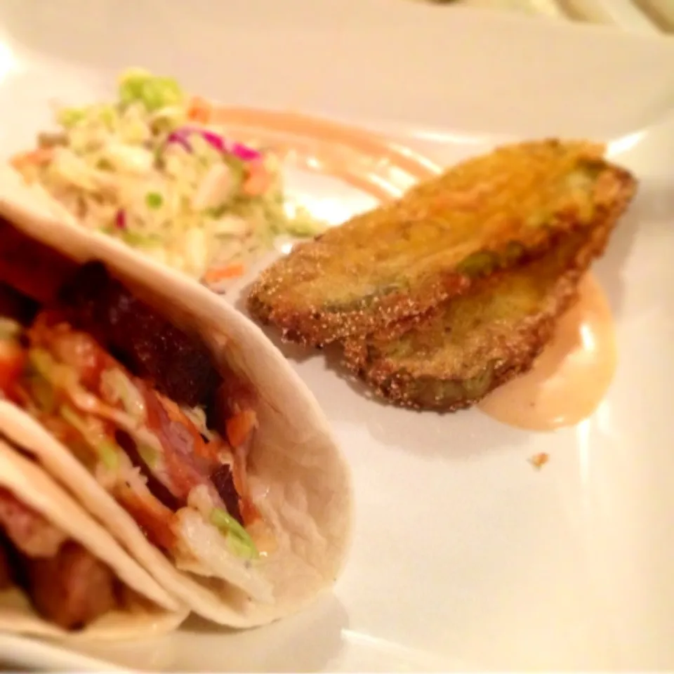 Smoked BBQ Pork Taco w/ Fried Pickles and Coleslaw!|willさん