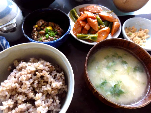 魚肉ソーセージとピーマンのケチャップ炒め&納豆|まぐろさん