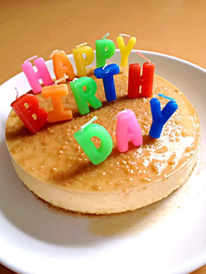 Snapdishの料理写真:夫くん誕生日 プリンケーキ|のんこさん