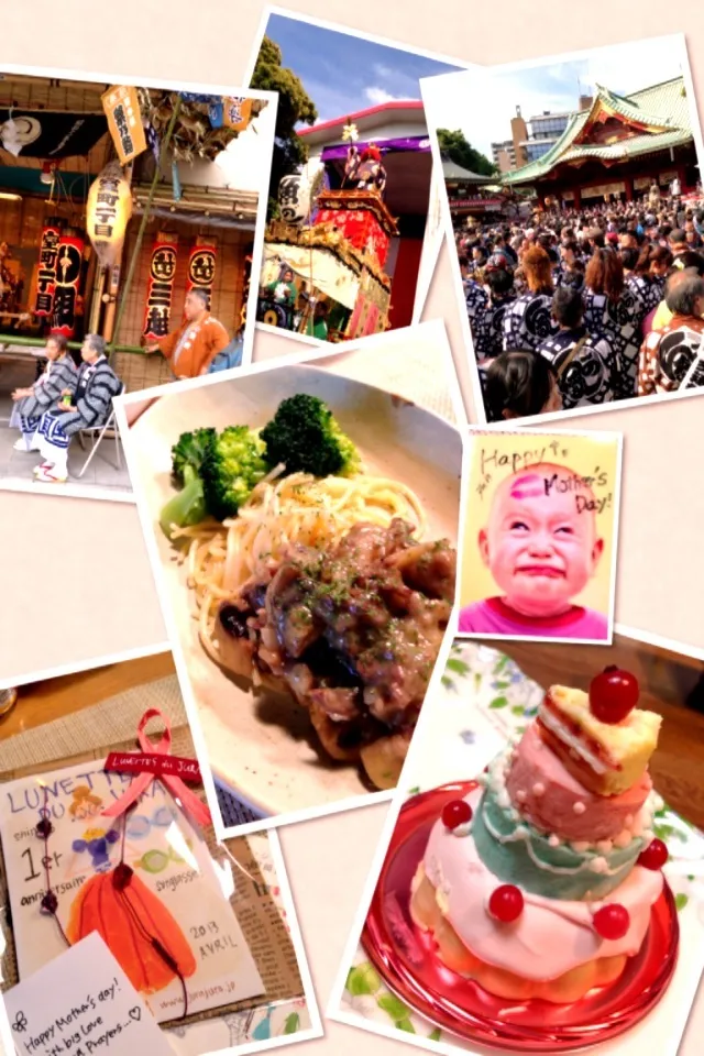 Snapdishの料理写真:母の日神田祭😄ワッショイ💖日本橋三越オリジナルケーキ🍀牛肉とマッシュルームのクリーム煮|😄Koro🌺さん