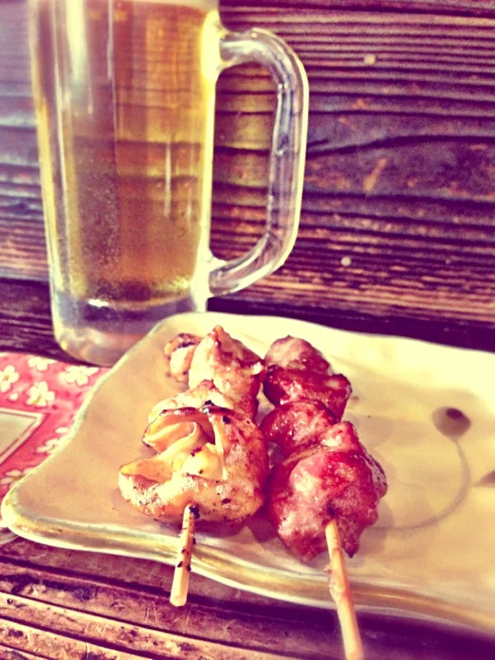 焼き鳥🐔と生ビール🍺|たけさん