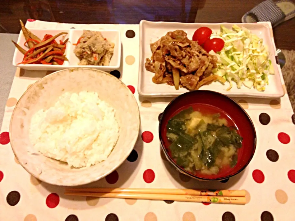 生姜焼き、きんぴらごぼう、卯の花|なおさん