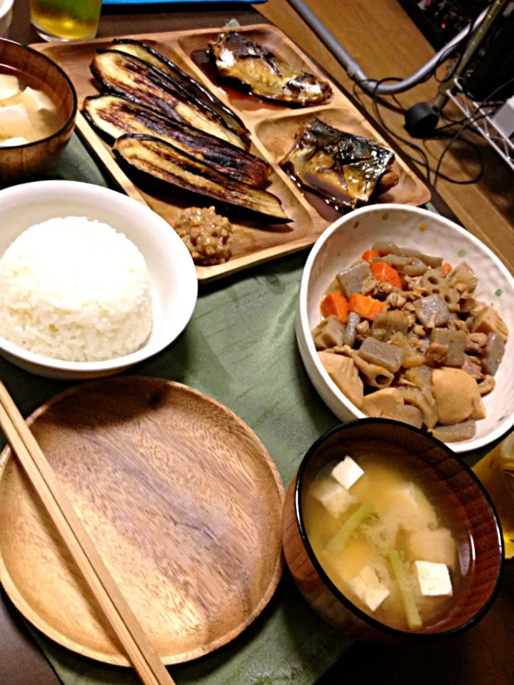 筑前煮＆鯖の煮付け＆焼きなすのくるみ味噌乗せ|かなさん