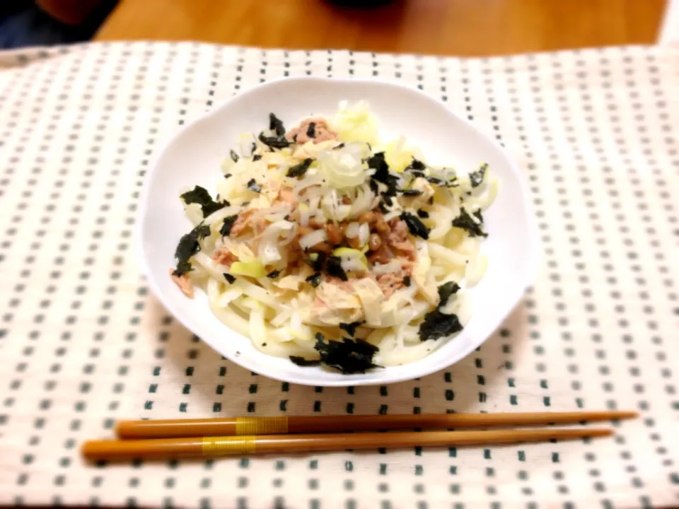 納豆と湯葉の冷製うどん|さこさん