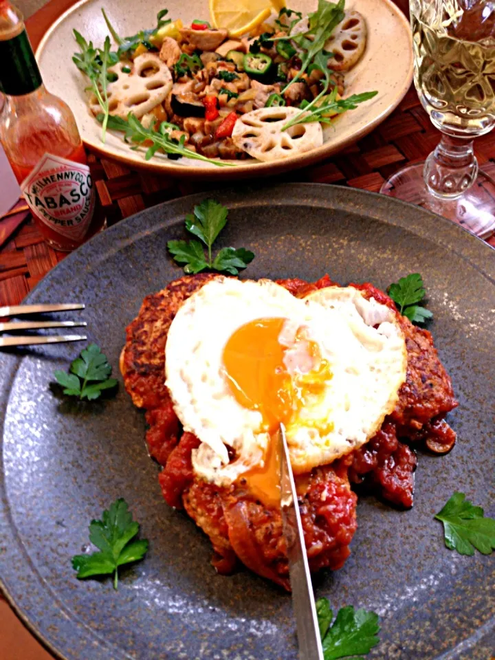 Tomato sauce hamburg of swordfish🐟🍅ﾒｶｼﾞｷのﾄﾏﾄｿｰｽﾊﾝﾊﾞｰｸﾞ|🌈Ami🍻さん