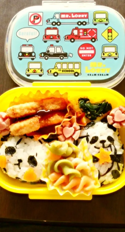 Snapdishの料理写真:⁂年中さんの息子のお弁当⌘ひじき入りのパンダおむすび弁当⌘⁂|ʕ •́؈•̀ ₎maiʕ •́؈•̀ ₎さん