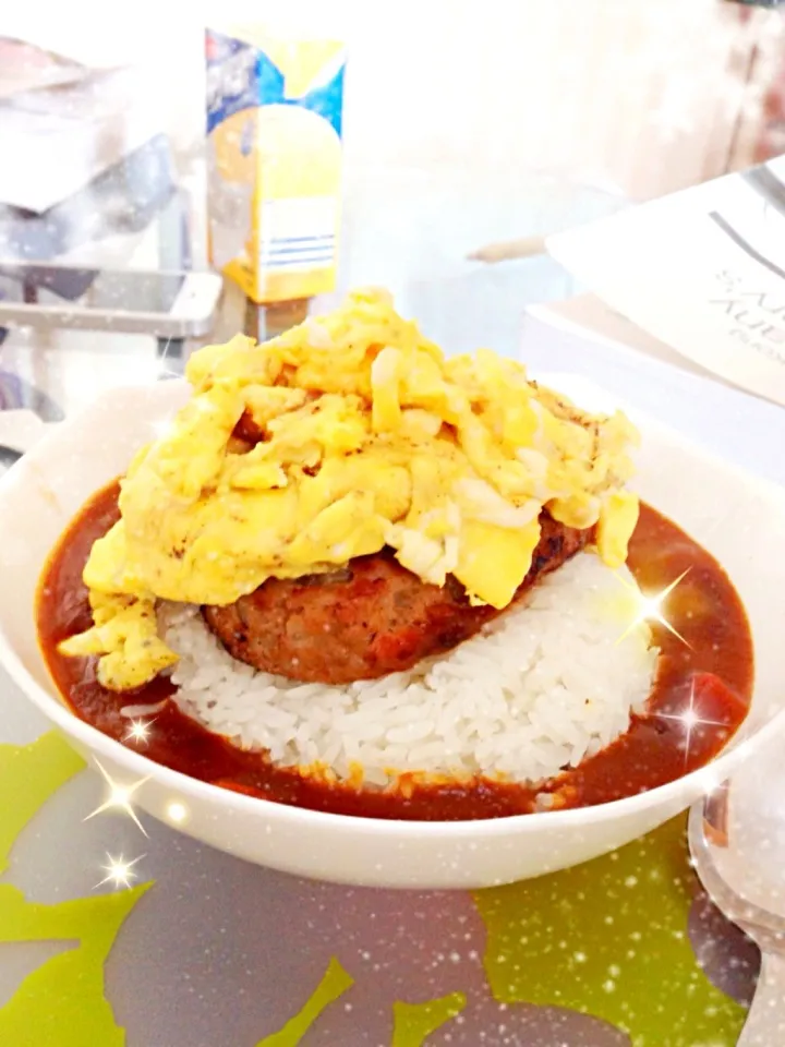 Fried-egg & minced beef steak with curry|PeonyYanさん