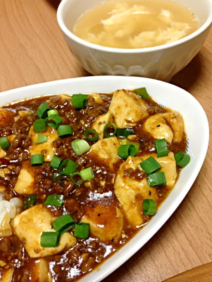 麻婆豆腐丼と玉子スープ|こんこんさん