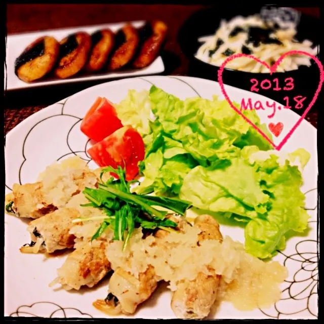 かおりさんの♡豚シソもやし巻～おろしソース (pork wrapped soybean sprouts and shiso with grated radishes sauce)|まるちゃんさん