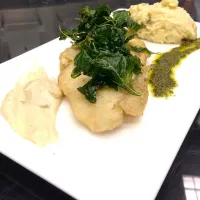 Snapdishの料理写真:Seared Fish with Pesto and Cream Sauce by Chef Tristan|Somewell Gadianeさん