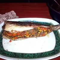 fish with veggies and some traces if mince, freshly braaied|wonder lubisiさん