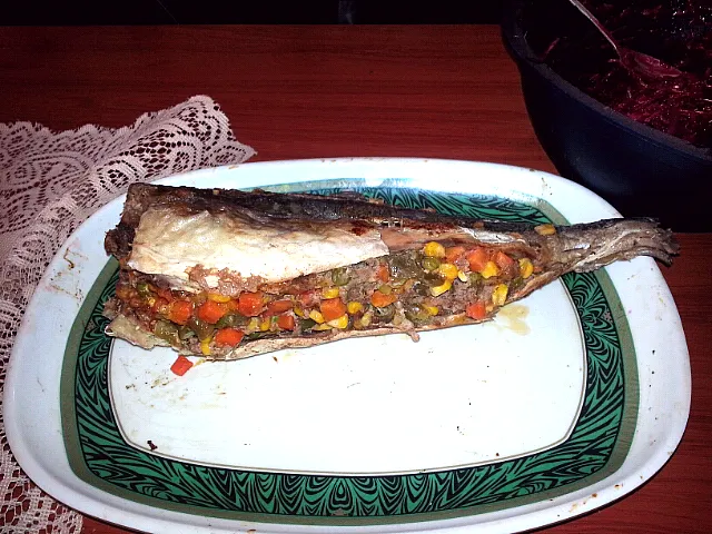 fish with veggies and some traces if mince, freshly braaied|wonder lubisiさん