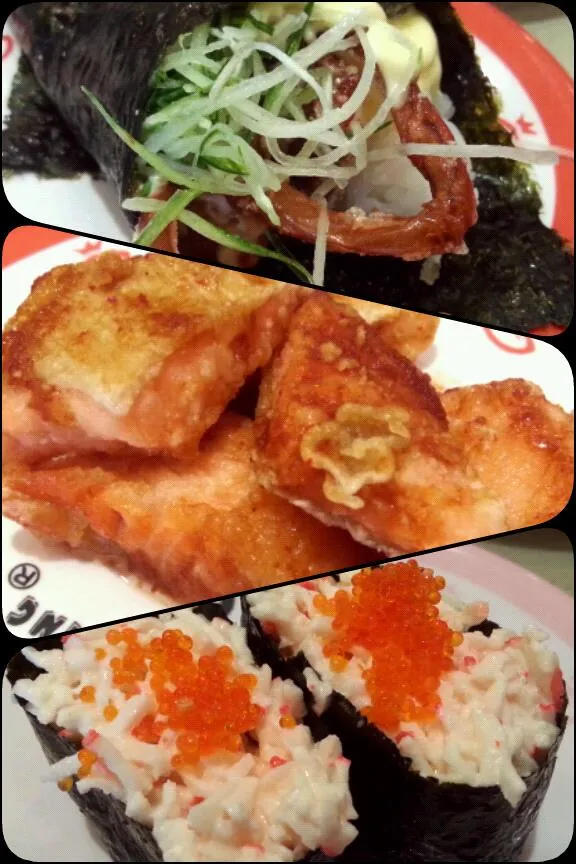 Assorted of sushi (soft shell crab temaki, deep fried salmon, kani tobiko)|Ila Al Fattahさん