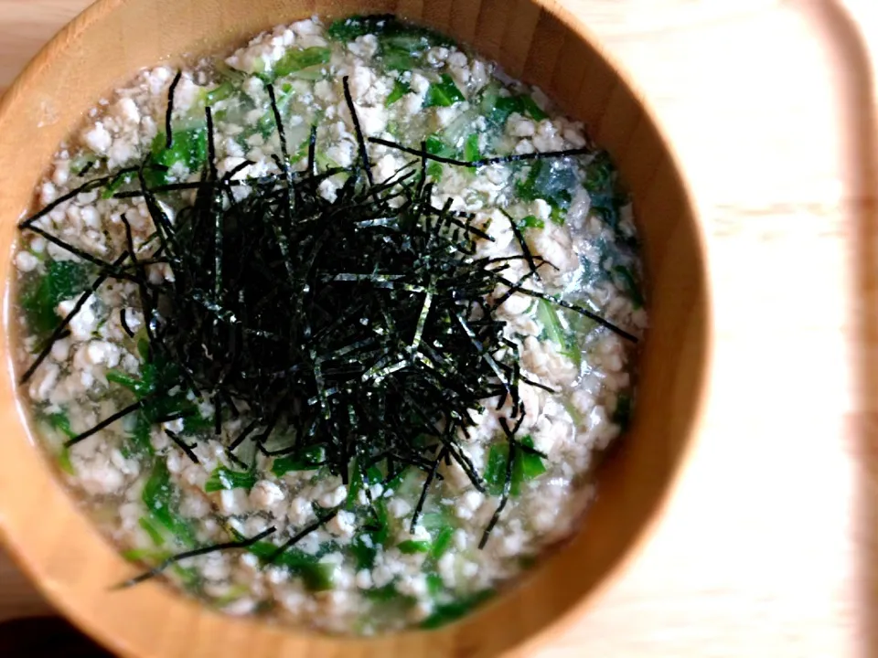 鶏そぼろ水菜の餡掛けお粥|ユキさん