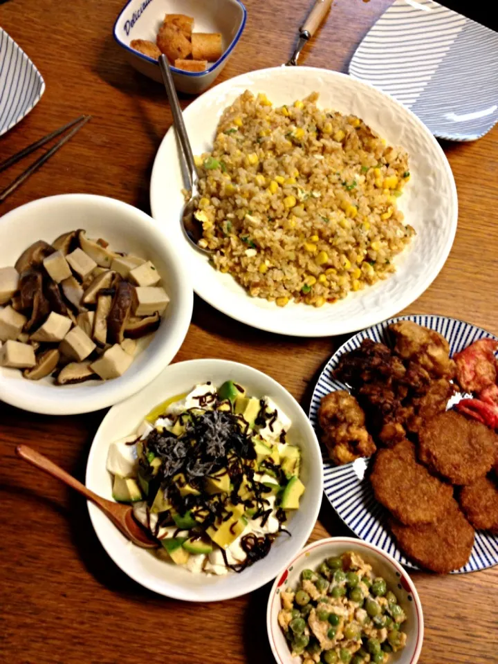 ★炒飯★高野豆腐と椎茸の炊いたん★アボカド豆腐塩昆布かけ★ハーバにもろた惣菜|三宅 里美さん