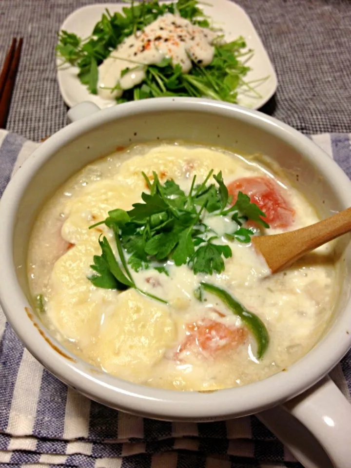 Snapdishの料理写真:豆腐と豆乳の焼きスープ|Mitsukoさん