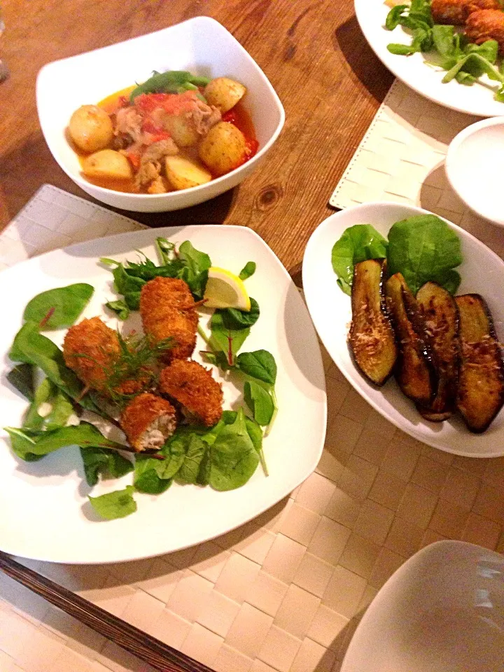 鯵のマッシュポテトロールフライ🐟トマト肉じゃが🍅茄子の和風オリーブオイルソテー🍆|まみりんごさん