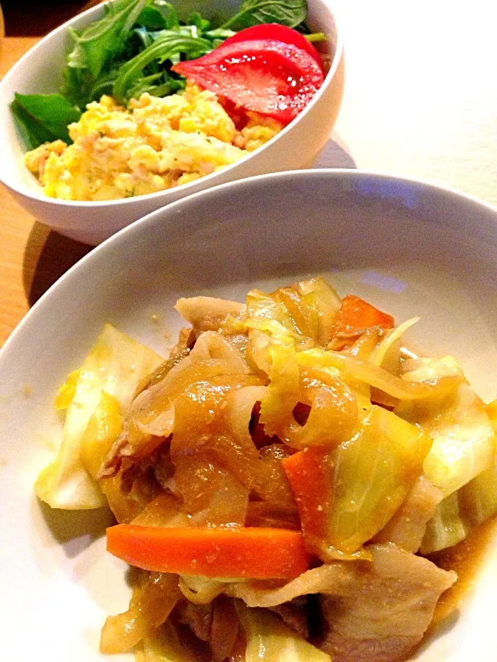 野菜の生姜味噌炒め&じゃがいもと玉子のたらこサラダ|えりちんさん