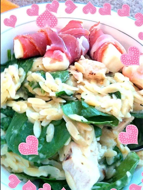 Creamy Spinach orzo with prosciutto wrapped mozzarella|Juliee ~ ジュリーさん