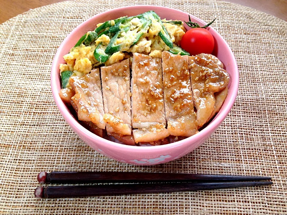 豚の生姜焼きとオクラの卵焼き弁当|信太郎さん