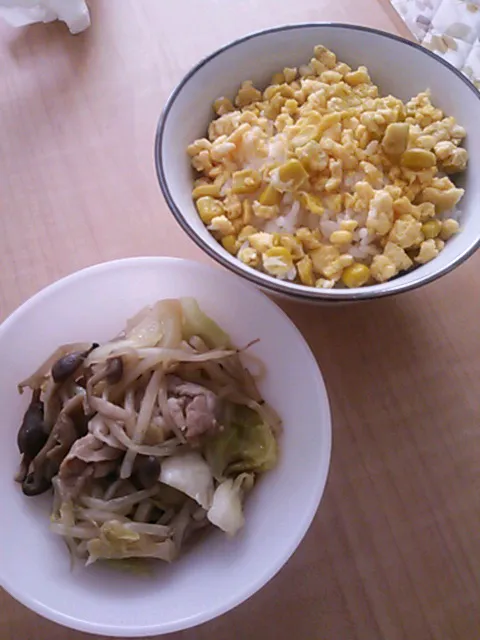 Snapdishの料理写真:卵ご飯と野菜炒め|ぼーのさん