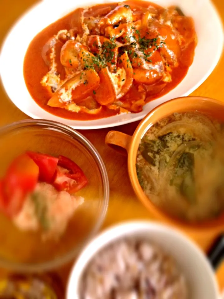 鶏のトマトソース煮定食|水野愛日(ミズノマナビ)さん