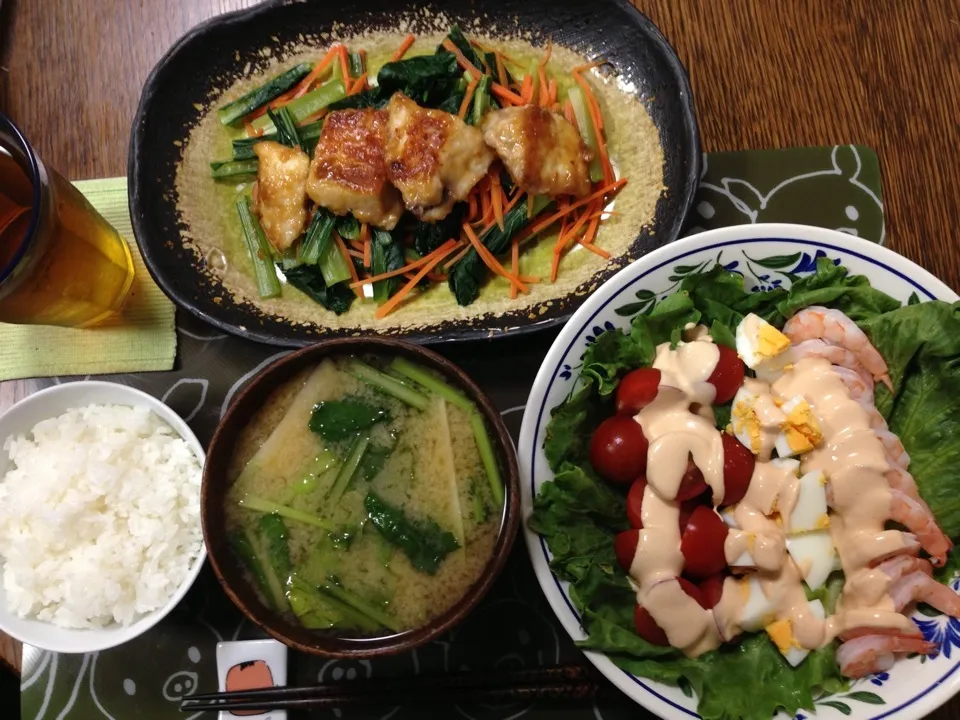 メカジキの味噌照焼き、コブサラダ、蕪の味噌汁|yuyangさん