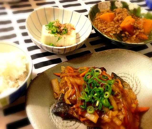 鯵の甘酢あんかけ🍀かぼちゃのとろっと煮物🍀冷奴|mochaさん